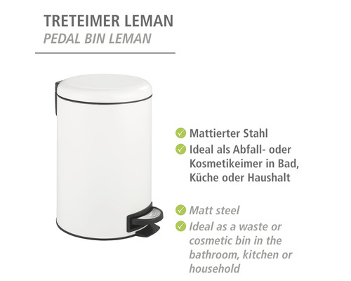 Weißer Treteimer aus Stahl für Bad oder Küche