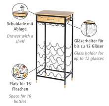 Weinregal mit Schublade, Gläserhalter und Platz für 16 Flaschen