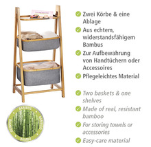 Badezimmerregal aus Bambus mit zwei Körben und einem Regal zur Aufbewahrung von Handtüchern oder Accessoires