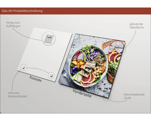 Glasbild mit Aufhängevorrichtung und Abstandshalter