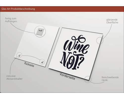 Glasbild mit dem Aufdruck Wine Not inklusive Halterung zur Wandmontage