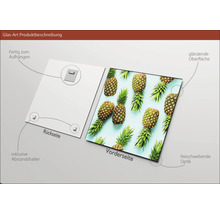 Glasbild mit Ananas Motiv, glänzender Oberfläche und Aufhängung