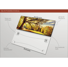 Glasbild mit Motiv und Montageelementen auf der Rückseite