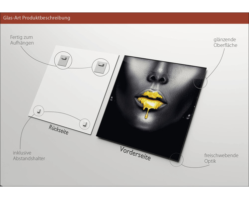 Glasbild mit glänzender Oberfläche, inklusive Abstandshalter, fertig zum Aufhängen