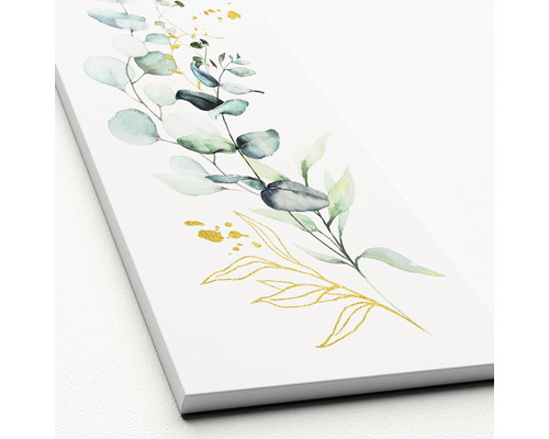 Leinwandbild mit Eukalyptus und goldenen Akzenten