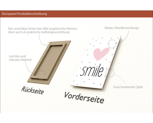 Rückseite und Vorderseite eines Dekopanels mit Aufhängvorrichtung.