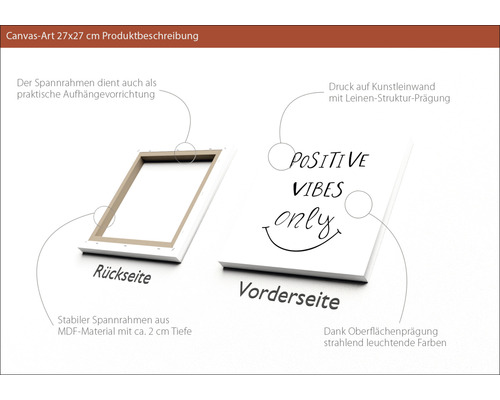 Canvasbild mit dem Schriftzug Positive Vibes Only und MDF Rahmen