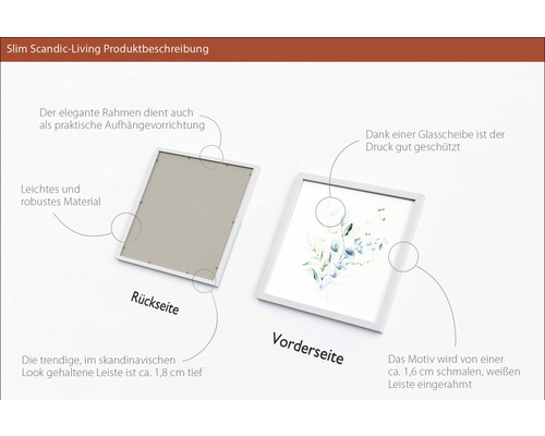 Bilderrahmen mit schmalem, weißen Rahmen, Vorder- und Rückansicht