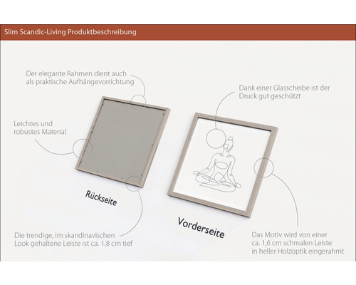 Produktbeschreibung Slim Scandic-Living: Bilderrahmen mit Glasabdeckung und Aufhängevorrichtung
