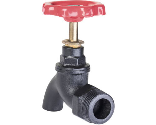 Eckhahn mit rotem Griff für Wasserleitungen