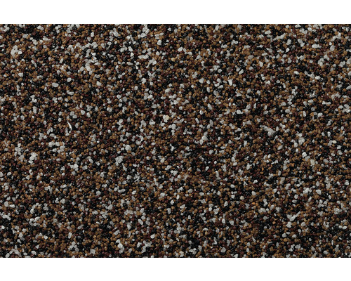 Nahaufnahme einer Putzoberfläche mit braunen und hellen Steinchen