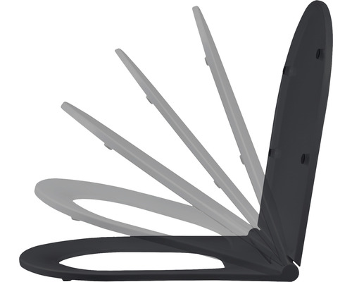 Toilettensitz in verschiedenen Öffnungswinkeln dargestellt