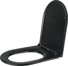 Schwarzer Toilettensitz aus Kunststoff, hochgeklappt