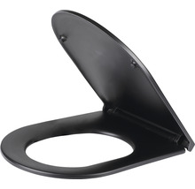 Schwarzer Toilettensitz mit geöffnetem Deckel