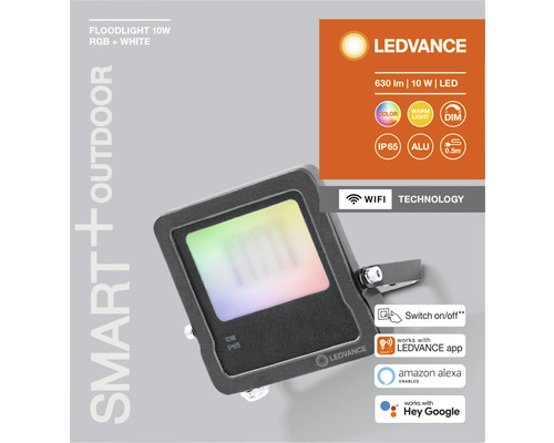 LEDVANCE Smart Plus Outdoor Flutlichtstrahler mit 10 Watt Leistung, RGB und Weisslichtfunktion