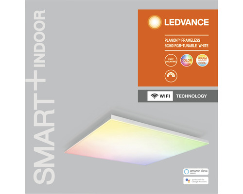 LEDVANCE Planon rahmenlose LED-Deckenleuchte 60x60 RGB, einstellbares Weiß, smarte Innenbeleuchtung mit WLAN-Technologie