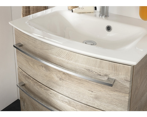 Waschtischunterschrank mit Waschbecken und zwei Schubladen im Holzdesign