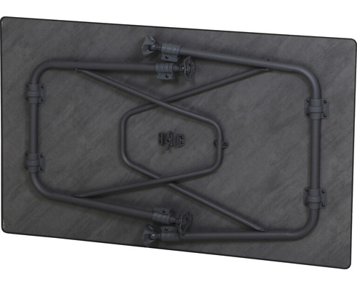 Unterseite eines Klapptisches mit Metallgestell