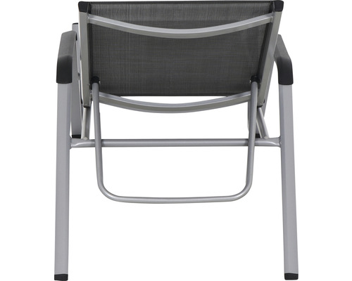 Rückansicht einer Gartenliege mit Aluminiumrahmen und Textilbespannung.