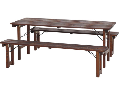 Biertischgarnitur aus Holz mit einem Tisch und zwei Bänken