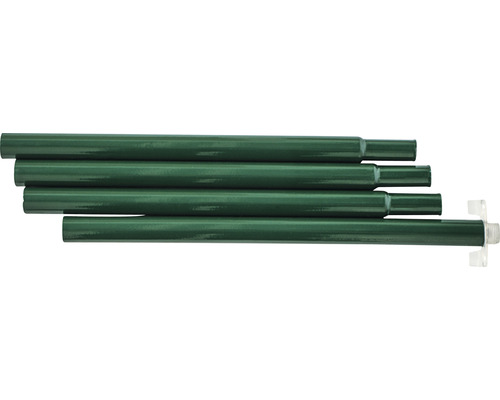 Vier grüne Metallpfosten für den Gartenzaun
