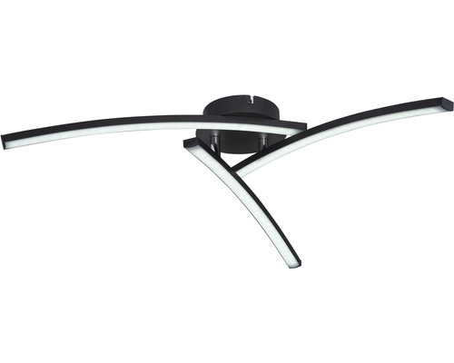 Schwarze LED Deckenleuchte mit geschwungenen Lichtelementen.