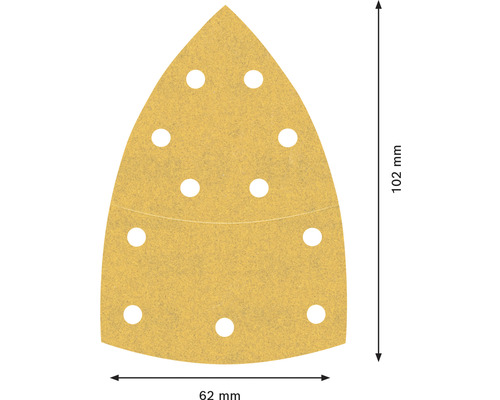 Dreieckschleifpapier mit Abmessungen 102 x 62 Millimeter