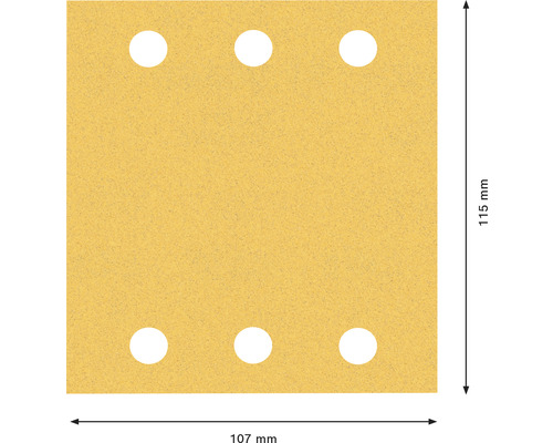 Schleifblatt mit sechs Löchern, Größe 115 mm mal 107 mm