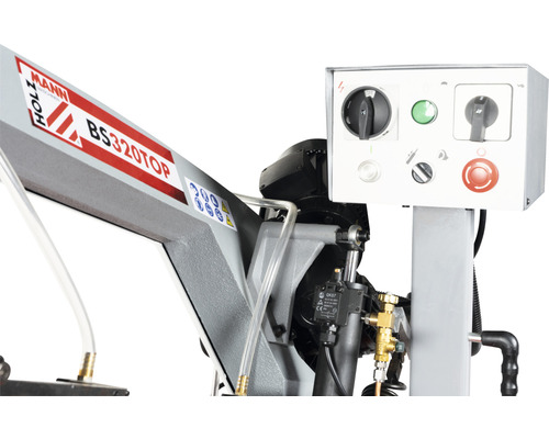 Detailansicht einer Holzmann Metallbandsäge BS320TOP mit Bedienelementen