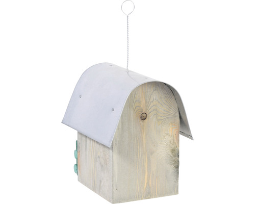 Vogelhaus aus Holz mit Metalldach zum Aufhängen