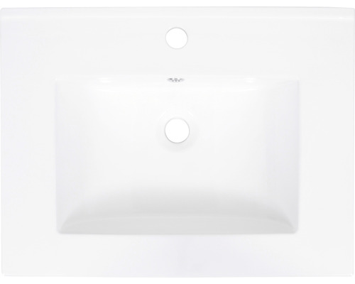 Waschbecken aus Keramik mit Hahnloch und Überlauf