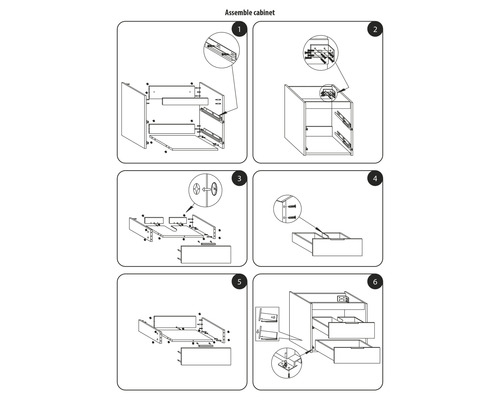 Abbildung der Montageanleitung für einen Schrank mit Schubladen