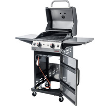 Gasgrill mit offenem Deckel, Seitenablagen und Unterschrank