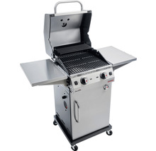 Gasgrill mit offenem Deckel und zwei Seitentischen