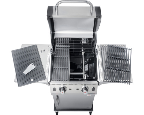 Offener Gasgrill mit Grillrosten und Zubehör