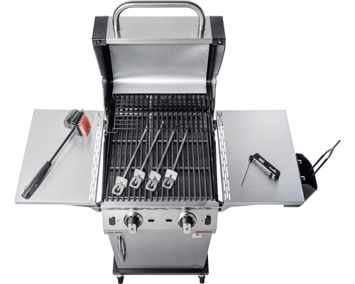Gasgrill mit Grillbürste, Grillthermometer und Grillbesteck
