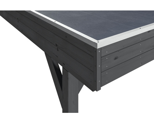 Detailansicht eines Gartenhauses mit Flachdach und Holzkonstruktion