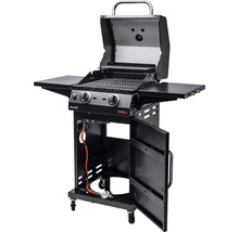 Gasgrill mit zwei Brennern, Seitenablagen und Unterschrank mit Türen
