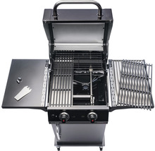 Offener Gasgrill mit Ablageflächen und Grillrosten