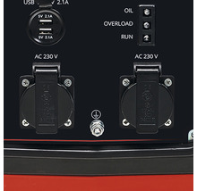 Anschlüsse eines Stromgenerators mit 230 V Steckdosen und USB Anschlüssen