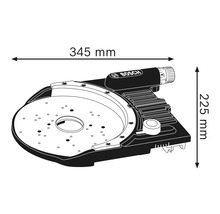 Bosch Logo, Abbildung einer Fräsvorrichtung mit den Maßen 345 mm Breite und 225 mm Höhe