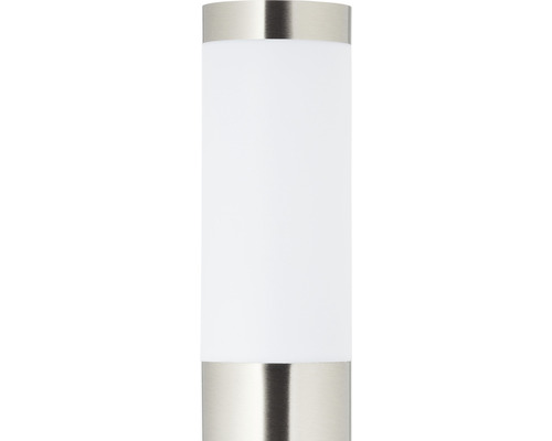 Zylindrische Wandleuchte mit Metallrahmen und weißem Lampenschirm.