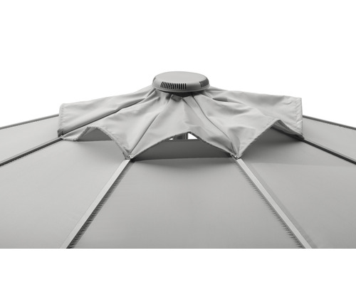 Detailaufnahme des oberen Teils eines Sonnenschirms