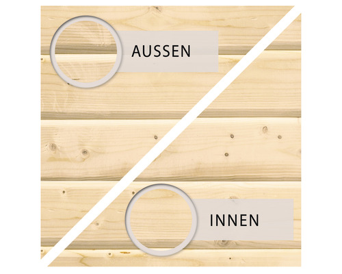 Außen- und Innenansicht einer Holzwand