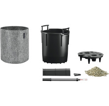 Pflanzgefäß-Set mit Pflanzeinsatz, Substrat, Wasserstandsanzeiger und Übertopf