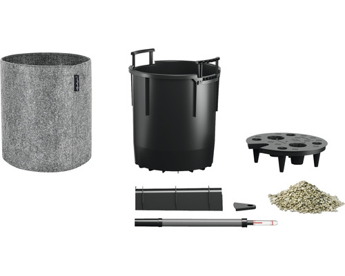 Pflanzgefäß-Set mit Pflanzeinsatz, Substrat, Wasserstandsanzeiger und Übertopf