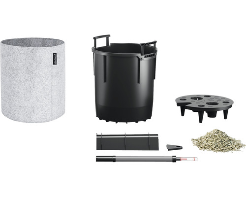 Pflanzgefäß-Set mit Filzübertopf, Pflanzeinsatz, Bewässerungsanzeiger und Blähton