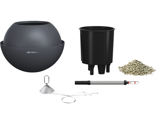 Komplettset Pflanzgefäß mit Einsatz, Wasserstandsanzeiger, Blähton und Überlaufrohr