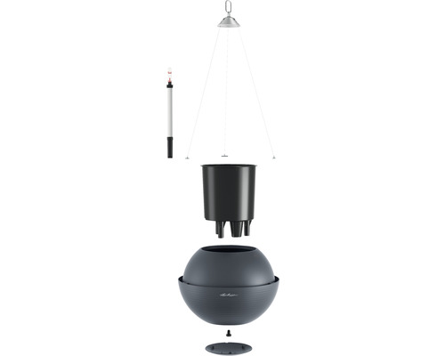 Einzelne Pflanzkugel mit Bewässerungssystem und Füllstandsanzeige in Einzelteilen