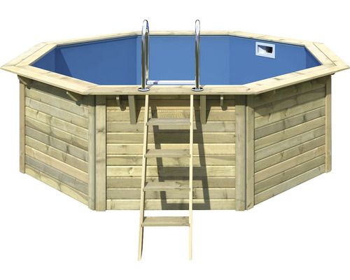 Aufstellpool Holzpool-Set Karibu X1 achteckig Ø 432,5x124 cm inkl. Bodenschutzvlies blau